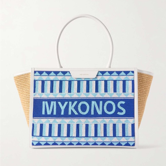 Aquazzura Handbags - Like New AQUAZZURA Mykonos leather-trimmed beaded raffia tote $1,750